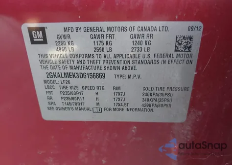 2013 GMC Terrain Sle-1 из США, поврежденный, VIN 2GKALMEK3D6156869